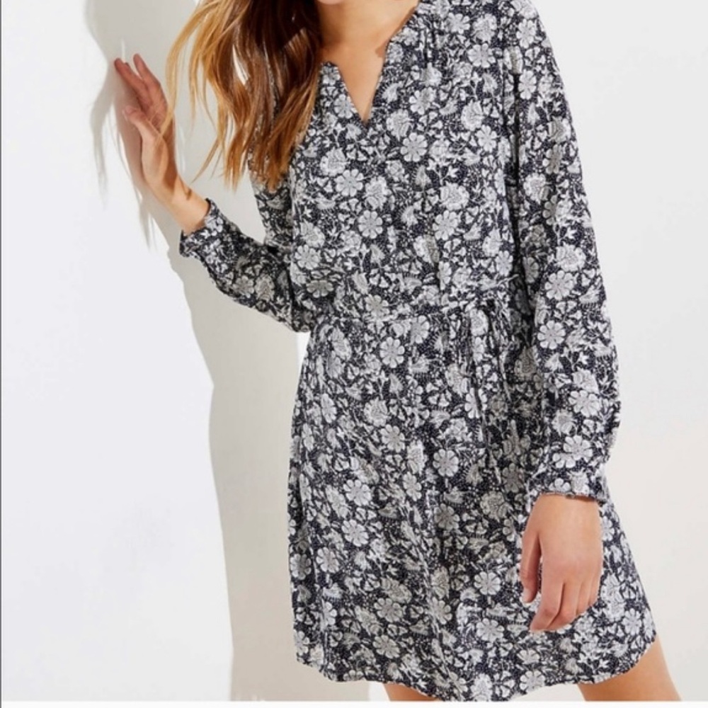 Loft Gray & White Floral Dress
